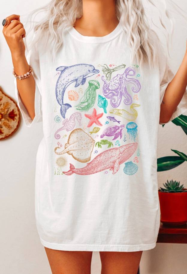 Sea Animal Shirt, 90s Tattoo Design, Gift for Marine Lovers