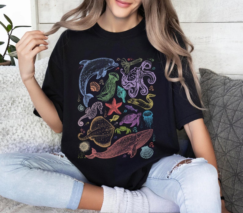 Sea Animal Shirt, 90s Tattoo Design, Gift for Marine Lovers