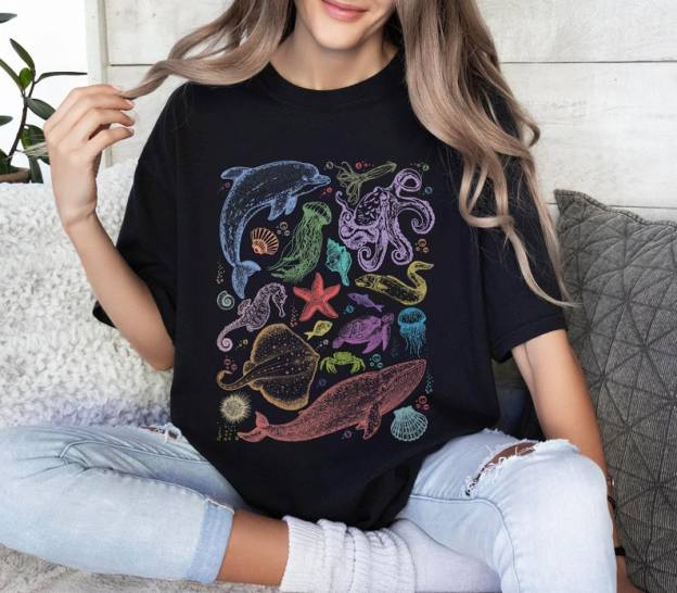 Sea Animal Shirt, 90s Tattoo Design, Gift for Marine Lovers