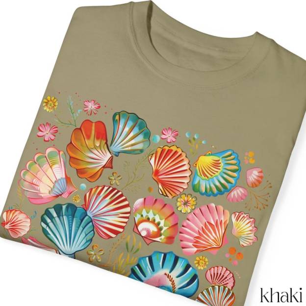 Vintage Seashells T-Shirt: Comfort Cotton, Cottagecore Nautical Style – Oversized Coastal Surf Coverup