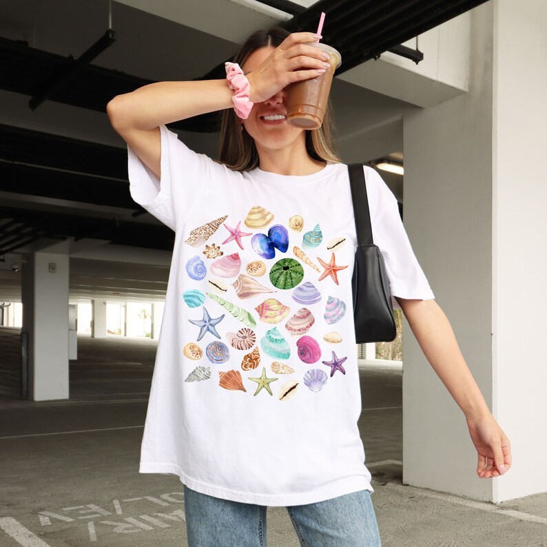 Fisherman Aesthetic Seashells T-Shirt, Nautical, Coastal Surf Shirt