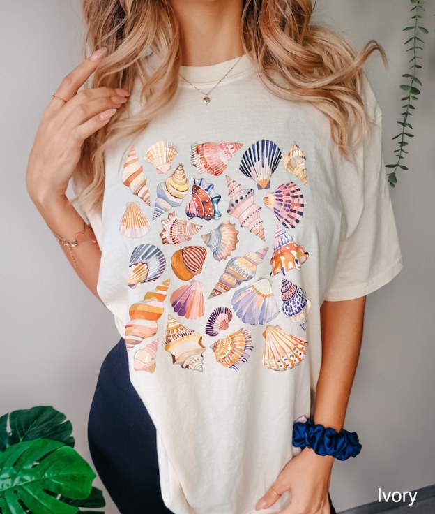 Seashell T-Shirt: Comfort Colors Oceancore Tee – Oversized Pastel Nautical Shirt & Shell Lover Gift