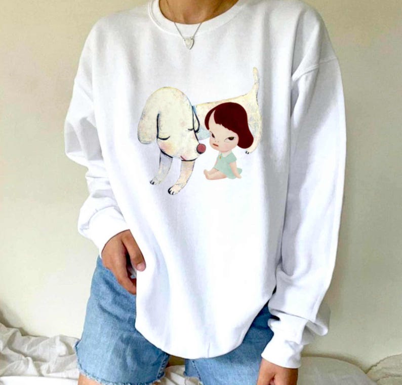Yoshitomo Nara White Dog Sweatshirt: Lonesome Puppy Graphic Crewneck