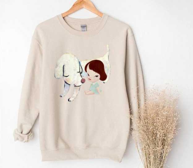 Yoshitomo Nara White Dog Sweatshirt: Lonesome Puppy Graphic Crewneck