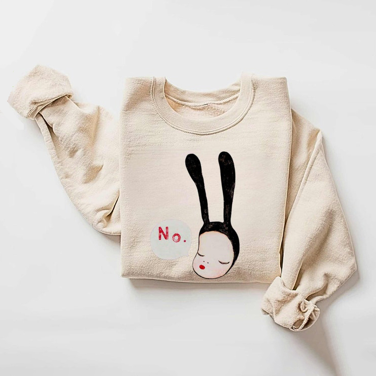 Yoshitomo Nara No Bunny Sweatshirt | Yoshitomo Nara Bunny Art Sweater | Coquette Bunny No Bunny Girl Japan Art Print Graphic Sweatshirt