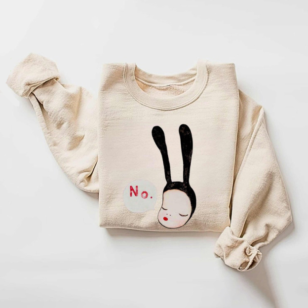 Yoshitomo Nara No Bunny Sweatshirt | Yoshitomo Nara Bunny Art Sweater | Coquette Bunny No Bunny Girl Japan Art Print Graphic Sweatshirt
