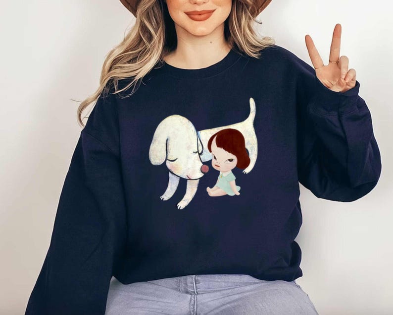 Yoshitomo Nara White Dog Sweatshirt: Lonesome Puppy Graphic Crewneck