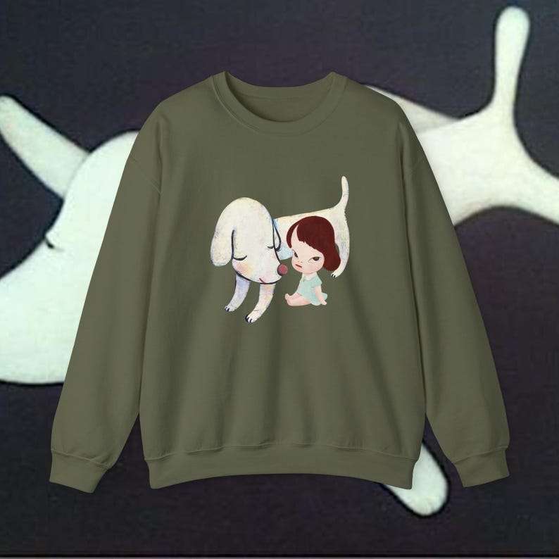 Yoshitomo Nara White Dog Sweatshirt: Lonesome Puppy Graphic Crewneck