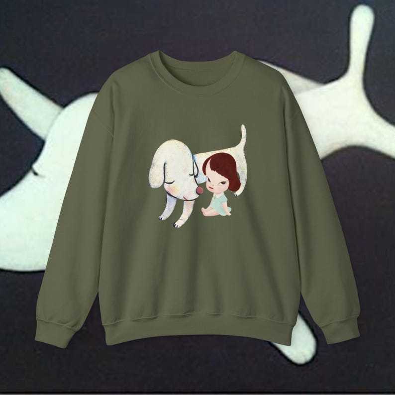 Yoshitomo Nara White Dog Sweatshirt: Lonesome Puppy Graphic Crewneck