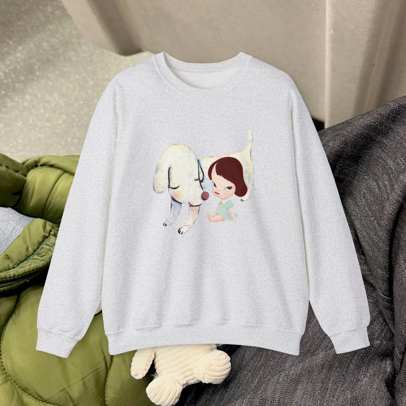 Yoshitomo Nara White Dog Sweatshirt: Lonesome Puppy Graphic Crewneck