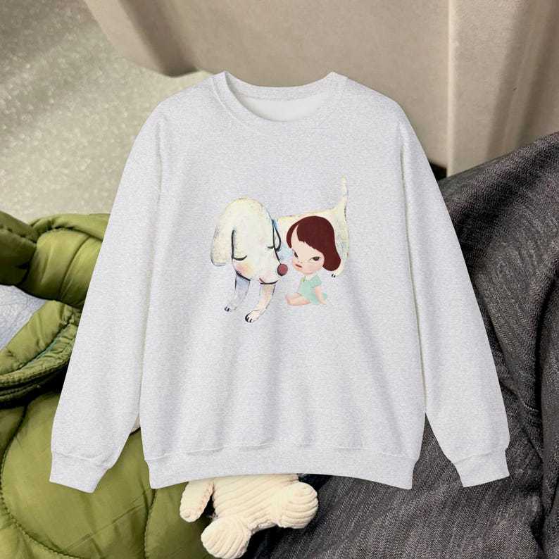 Yoshitomo Nara White Dog Sweatshirt: Lonesome Puppy Graphic Crewneck
