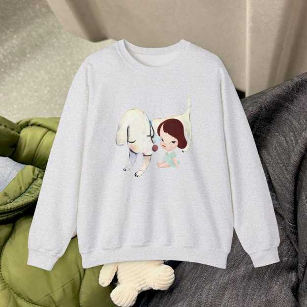 Yoshitomo Nara White Dog Sweatshirt: Lonesome Puppy Graphic Crewneck
