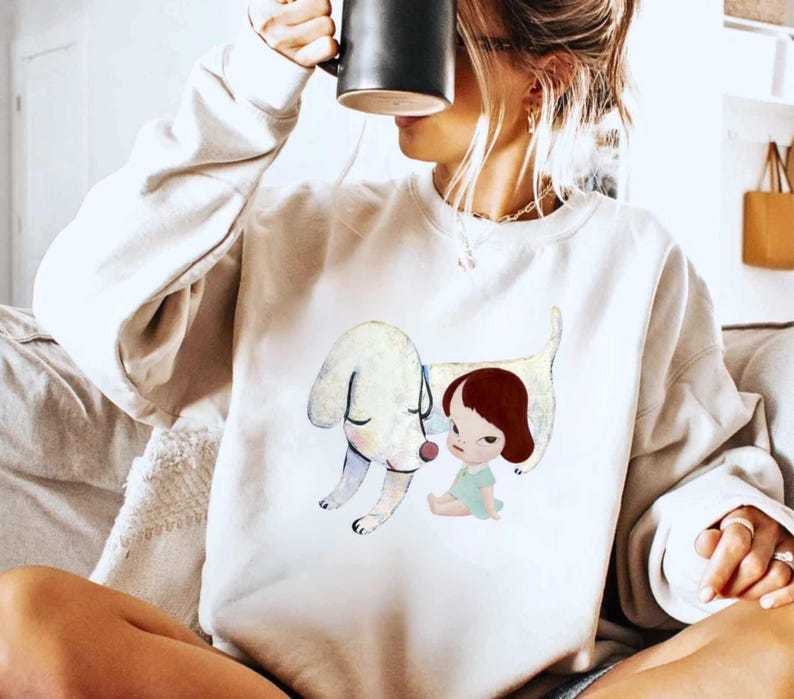 Yoshitomo Nara White Dog Sweatshirt: Lonesome Puppy Graphic Crewneck