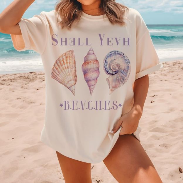Summer Beach Vibes: Shell & Coconut Girl Aesthetic T-shirt