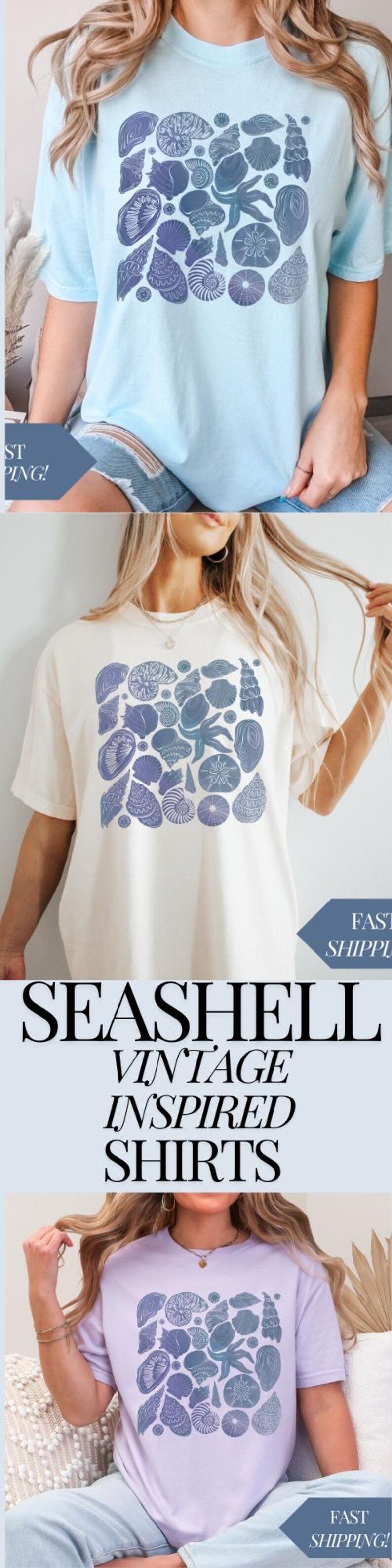 Seashell & Coral 90s Retro Tee – Ocean-Themed Summer Style, Nature Lover Gift & Daily Wear