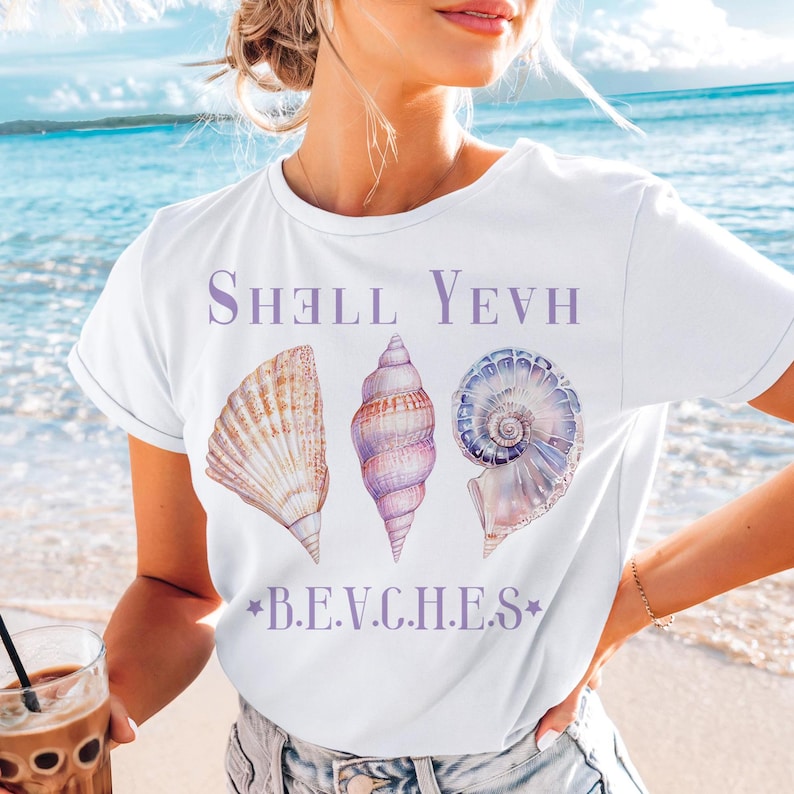 Summer Beach Vibes: Shell & Coconut Girl Aesthetic T-shirt