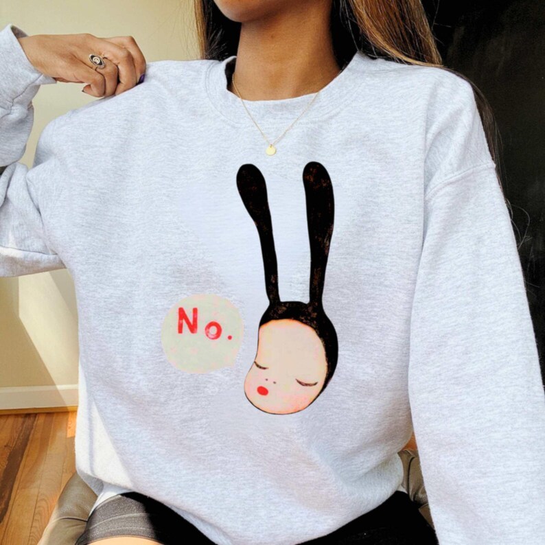 Yoshitomo Nara No Bunny Sweatshirt | Yoshitomo Nara Bunny Art Sweater | Coquette Bunny No Bunny Girl Japan Art Print Graphic Sweatshirt