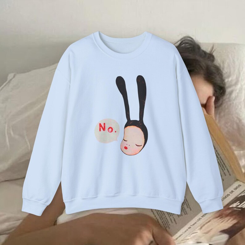 Yoshitomo Nara No Bunny Sweatshirt | Yoshitomo Nara Bunny Art Sweater | Coquette Bunny No Bunny Girl Japan Art Print Graphic Sweatshirt