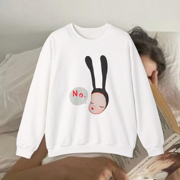 Yoshitomo Nara No Bunny Sweatshirt | Yoshitomo Nara Bunny Art Sweater | Coquette Bunny No Bunny Girl Japan Art Print Graphic Sweatshirt