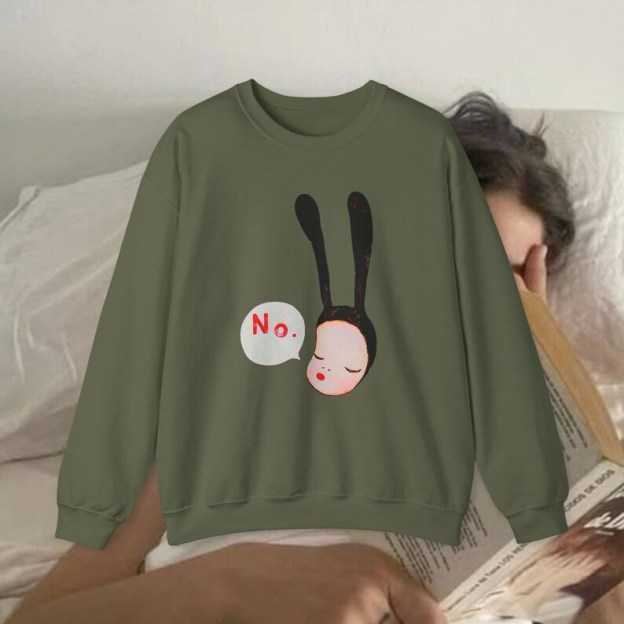 Yoshitomo Nara No Bunny Sweatshirt | Yoshitomo Nara Bunny Art Sweater | Coquette Bunny No Bunny Girl Japan Art Print Graphic Sweatshirt