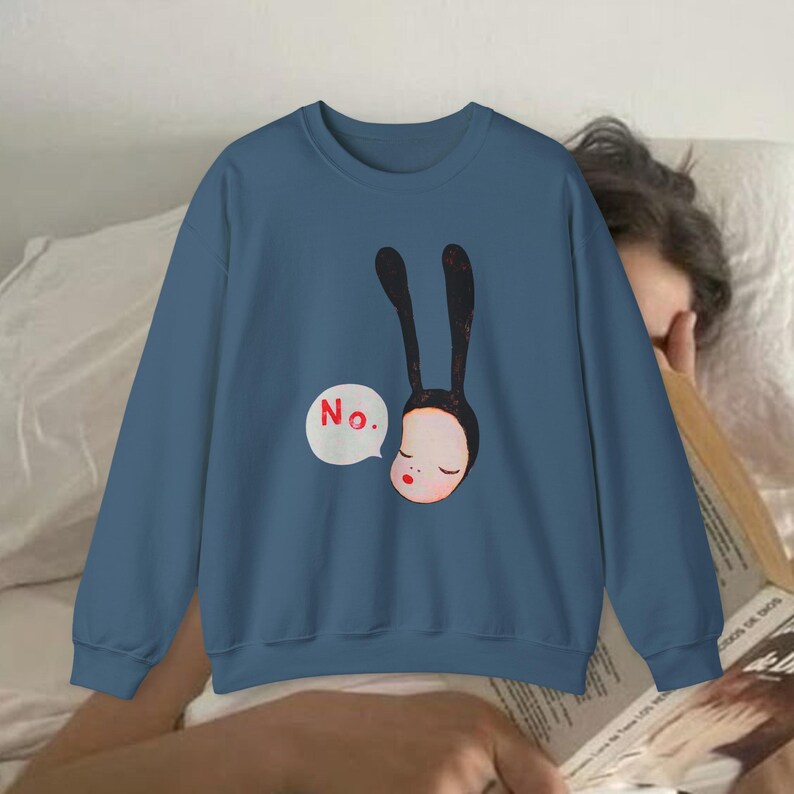 Yoshitomo Nara No Bunny Sweatshirt | Yoshitomo Nara Bunny Art Sweater | Coquette Bunny No Bunny Girl Japan Art Print Graphic Sweatshirt