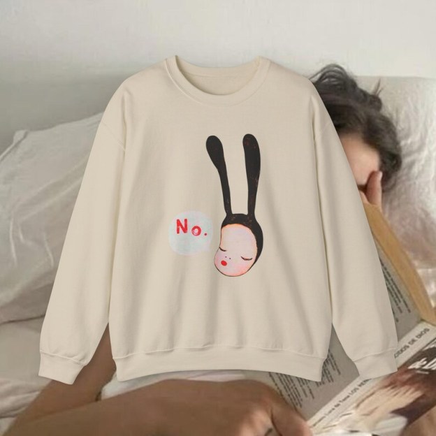 Yoshitomo Nara No Bunny Sweatshirt | Yoshitomo Nara Bunny Art Sweater | Coquette Bunny No Bunny Girl Japan Art Print Graphic Sweatshirt
