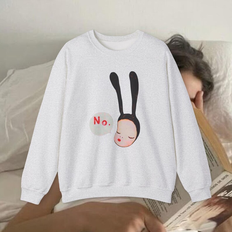 Yoshitomo Nara No Bunny Sweatshirt | Yoshitomo Nara Bunny Art Sweater | Coquette Bunny No Bunny Girl Japan Art Print Graphic Sweatshirt