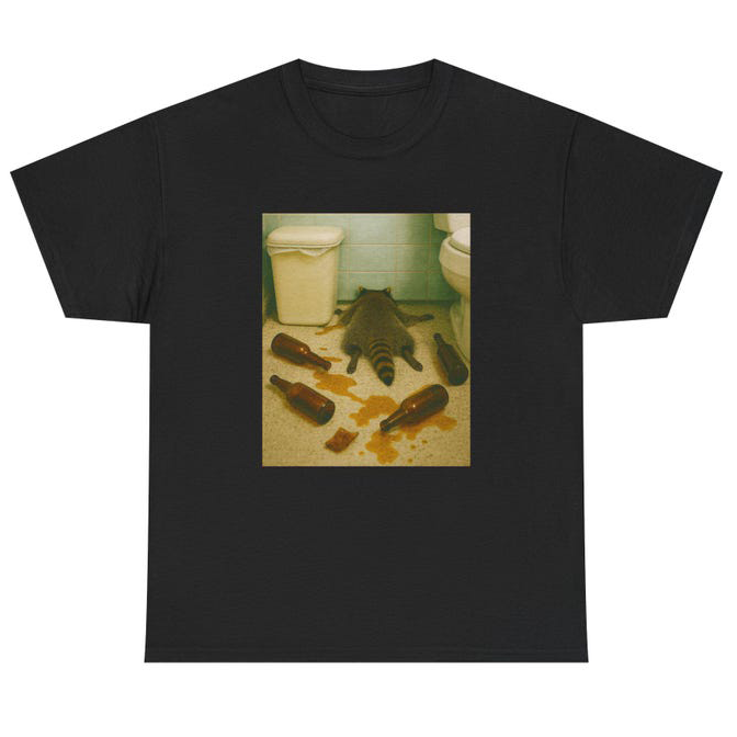 Unisex Raccoon Passed Out in Bathroom Printed Washed Tee