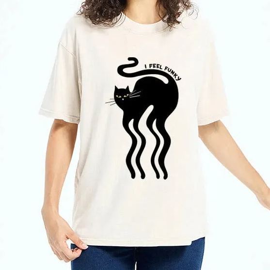 Wave Funny Cat Washed T-Shirt