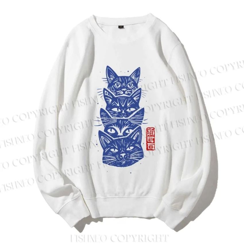 Unisex Vintage Cat Casual Printed Sweatshirt