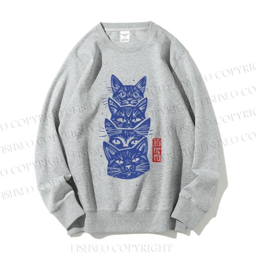 Unisex Vintage Cat Casual Printed Sweatshirt