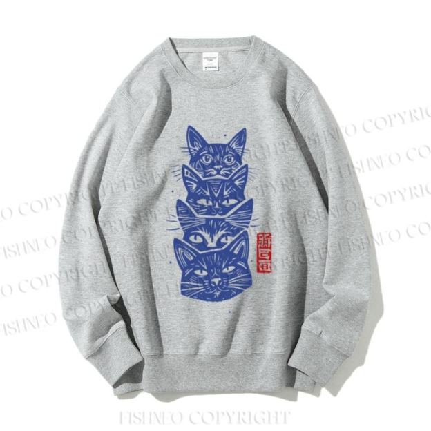 Unisex Vintage Cat Casual Printed Sweatshirt