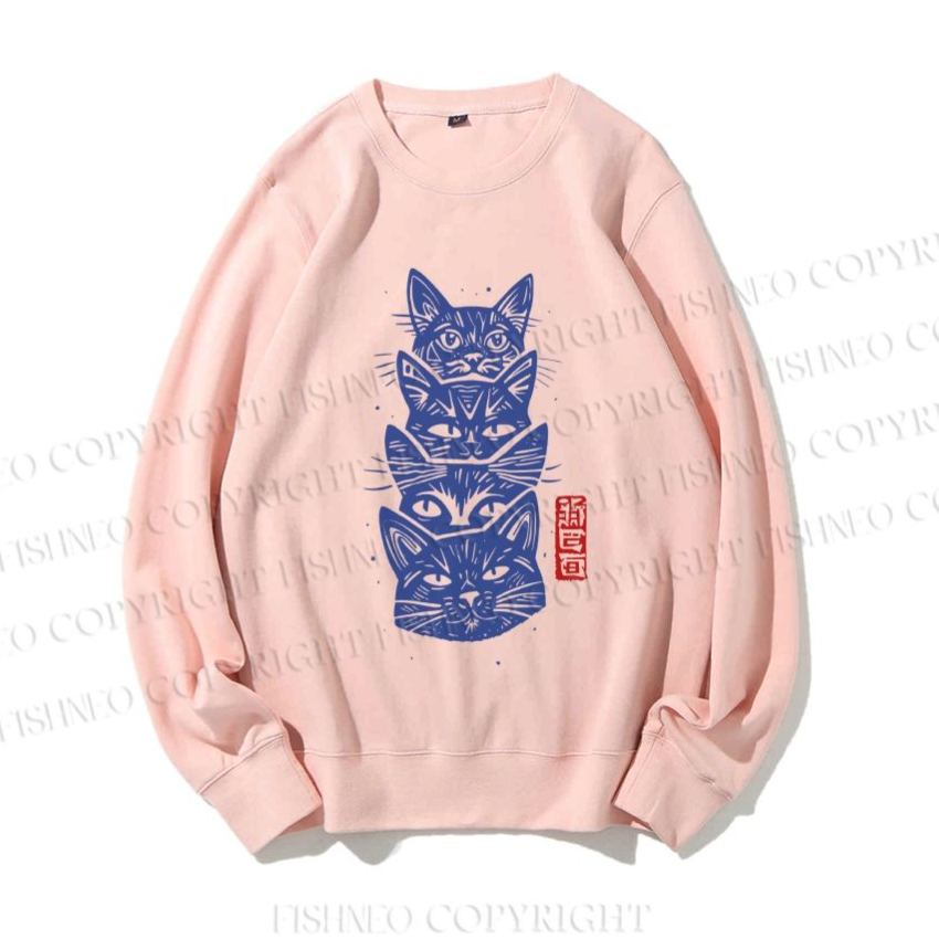 Unisex Vintage Cat Casual Printed Sweatshirt