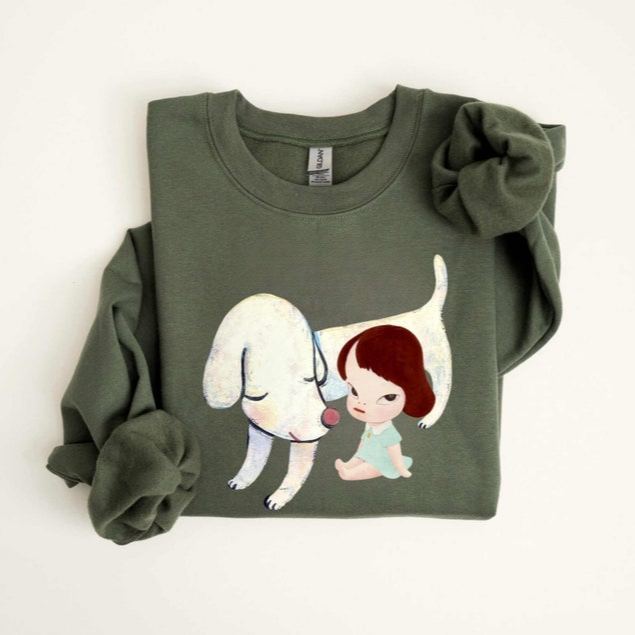 Yoshitomo Nara White Dog Sweatshirt: Lonesome Puppy Graphic Crewneck