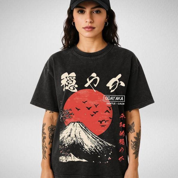 Unisex Odayaka Printed Washed T-Shirt