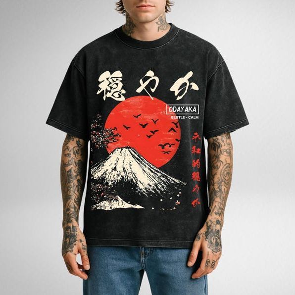 Unisex Odayaka Printed Washed T-Shirt