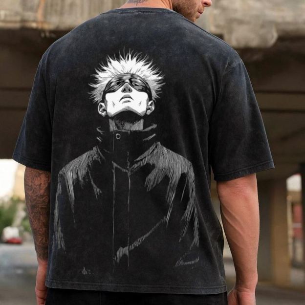 Unisex Satoru Gojo Anime Washed Oversize T-Shirt
