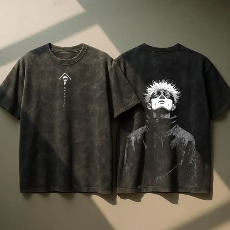 Unisex Satoru Gojo Anime Washed Oversize T-Shirt