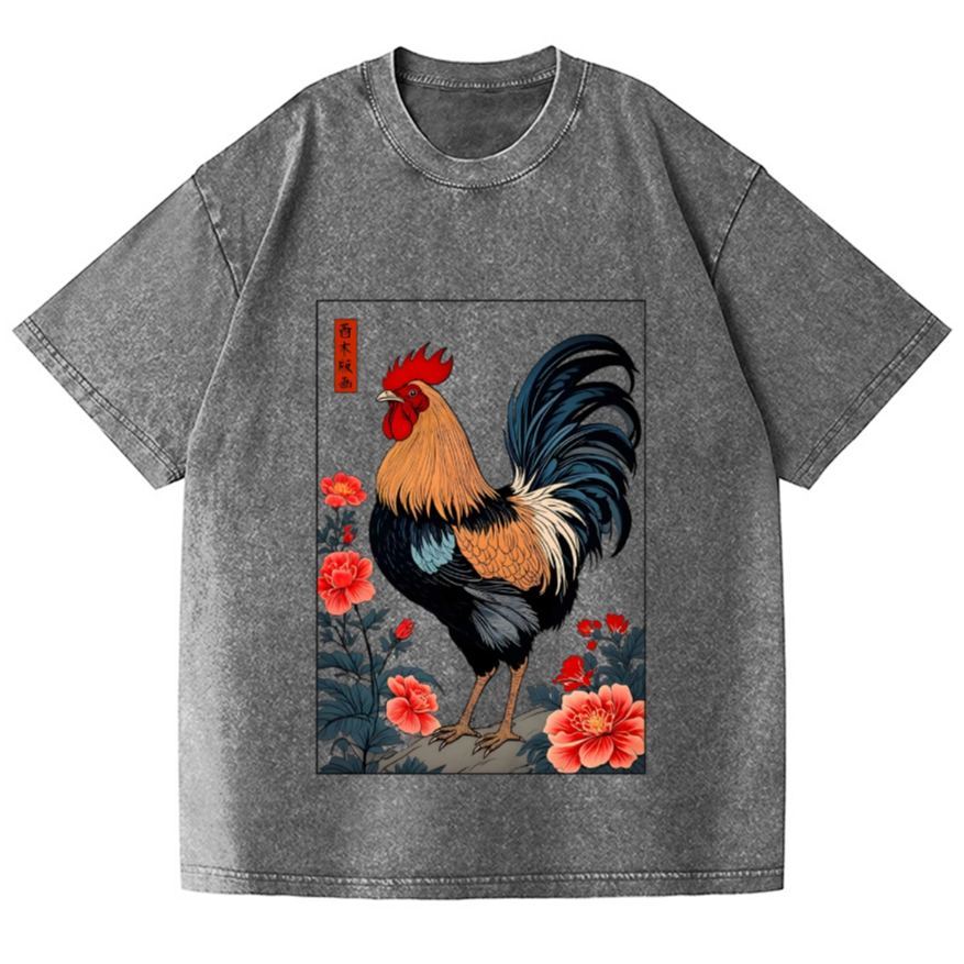 Rooster Vintage Wash Japanese Design T-Shirt