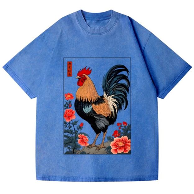 Rooster Vintage Wash Japanese Design T-Shirt