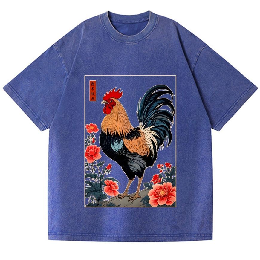 Rooster Vintage Wash Japanese Design T-Shirt