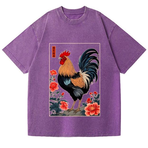 Rooster Vintage Wash Japanese Design T-Shirt