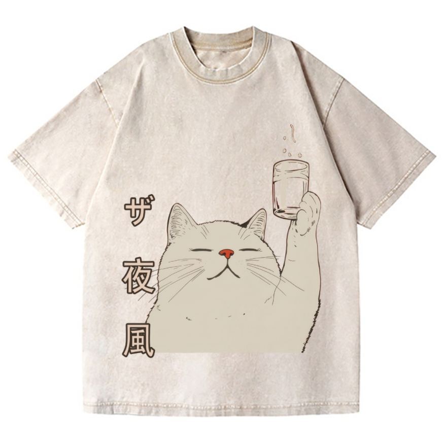 Unisex Cat Vintage Wash Japanese Design T-Shirt