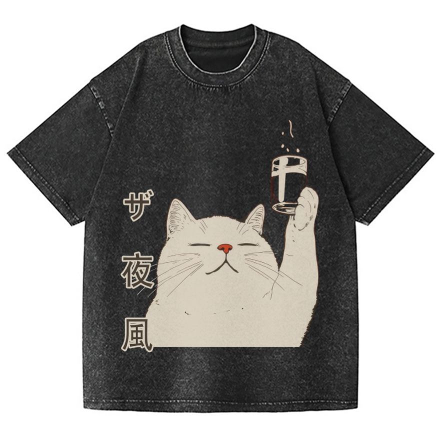 Unisex Cat Vintage Wash Japanese Design T-Shirt