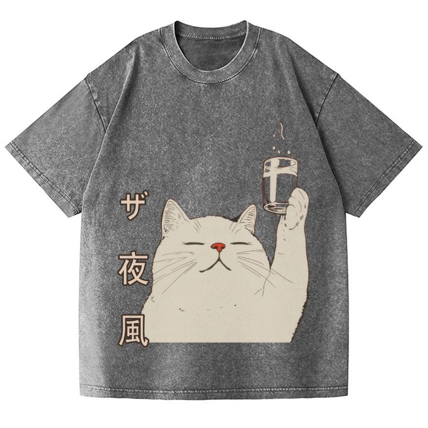 Unisex Cat Vintage Wash Japanese Design T-Shirt
