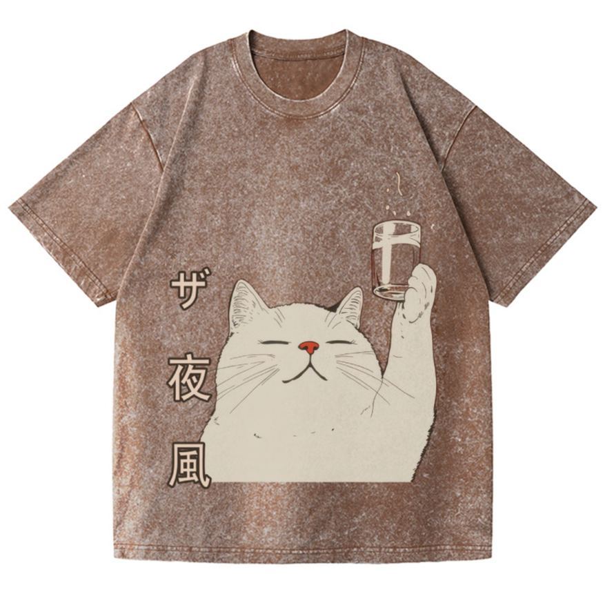 Unisex Cat Vintage Wash Japanese Design T-Shirt