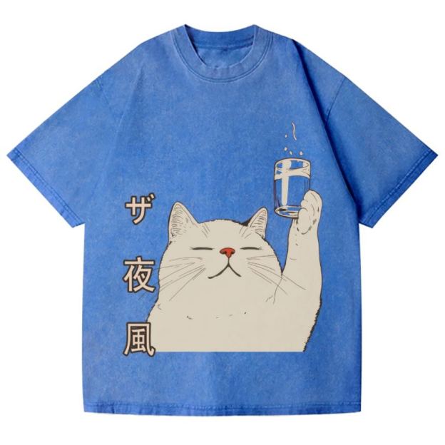 Unisex Cat Vintage Wash Japanese Design T-Shirt