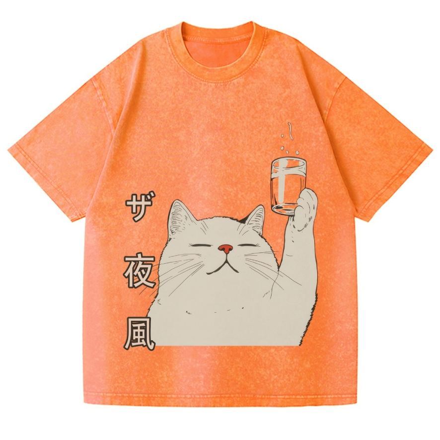 Unisex Cat Vintage Wash Japanese Design T-Shirt