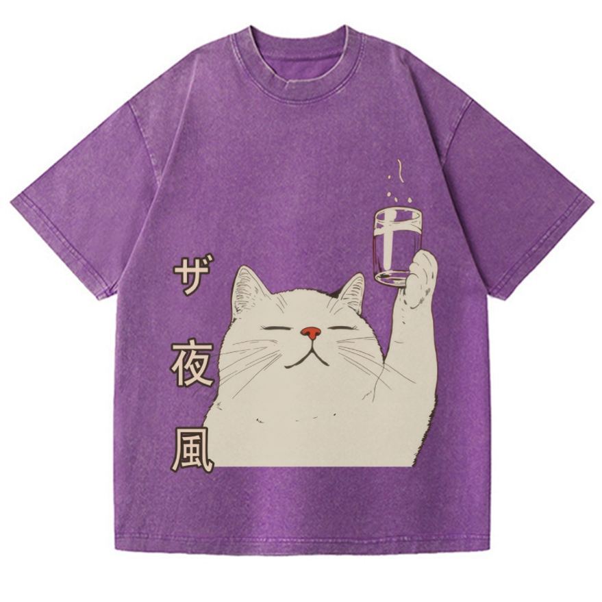 Unisex Cat Vintage Wash Japanese Design T-Shirt