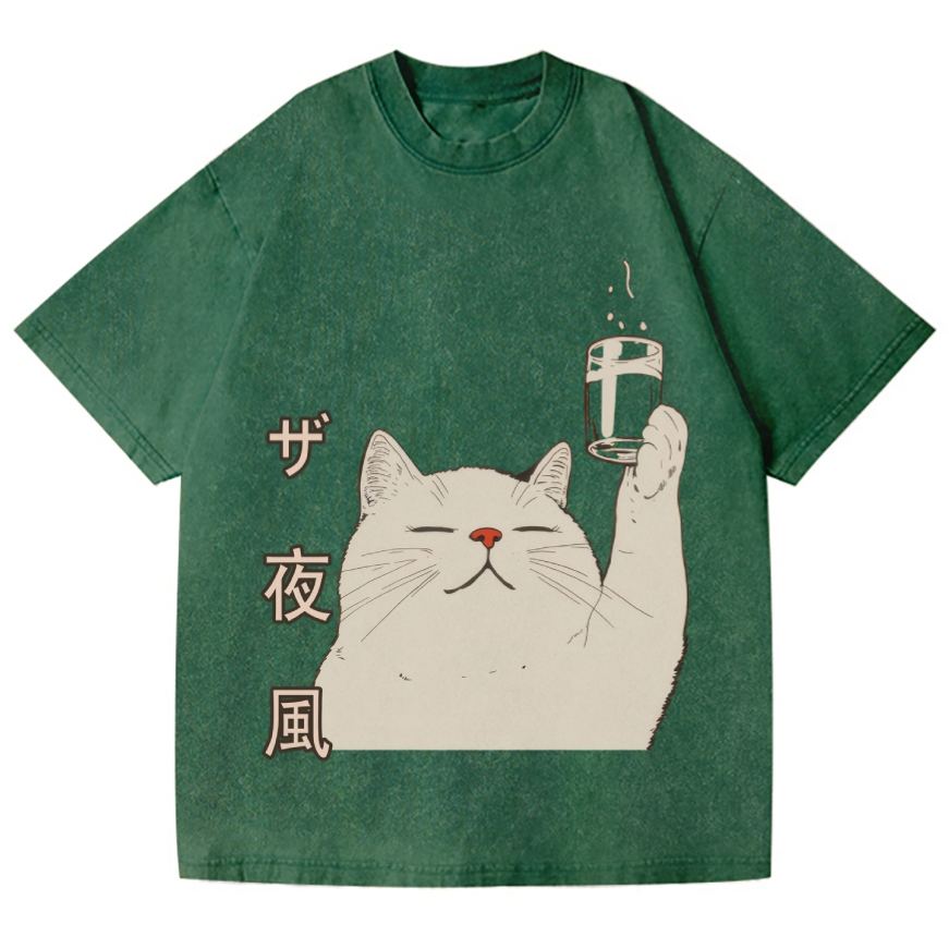 Unisex Cat Vintage Wash Japanese Design T-Shirt